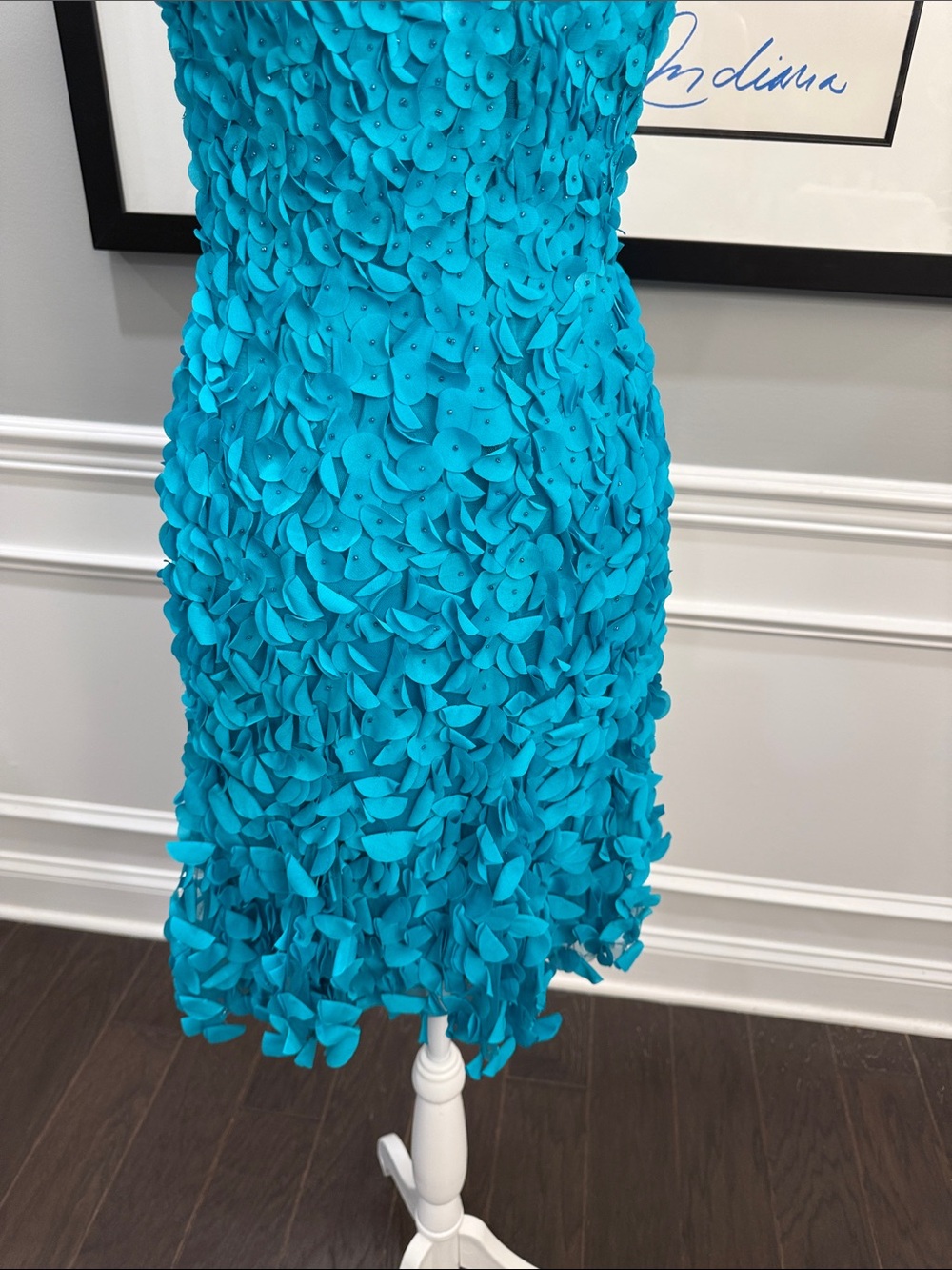 THEIA Turquoise Blue Petal Applique Sleeveless Cocktail Dress Size 0 - Picture 8 of 15